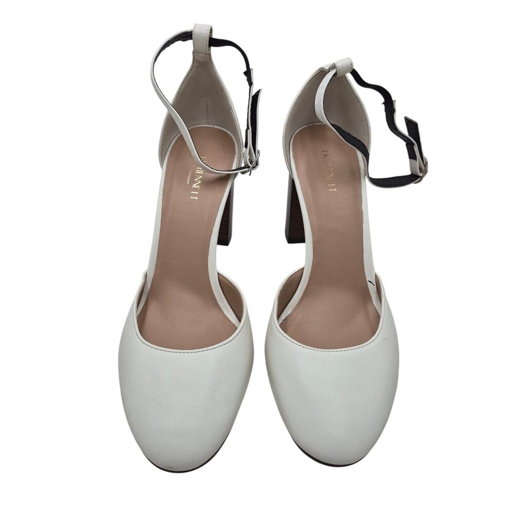L.K. Bennett Simmi White Leather Ankle Strap D'Orsay Block Heels sz 39 us 9